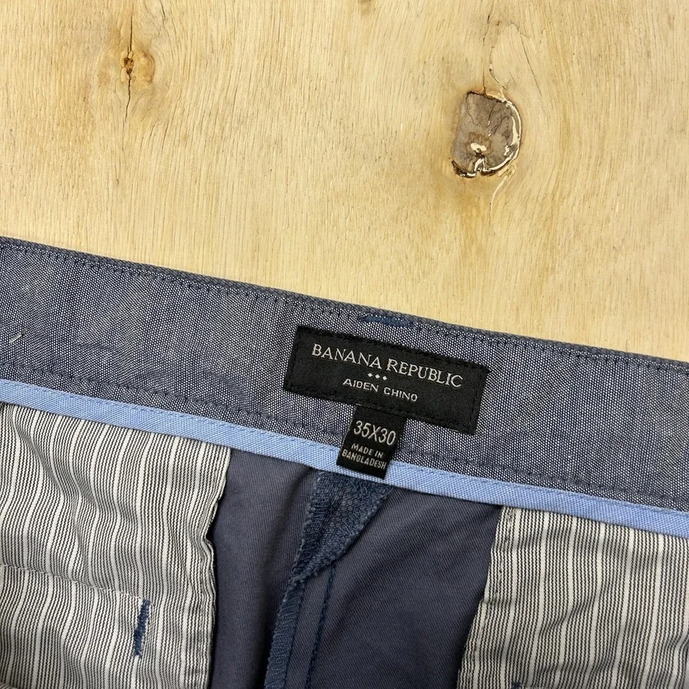Banana Republic Aiden Chino Pants Mens 35x30 Blue Geometric Regular Fit